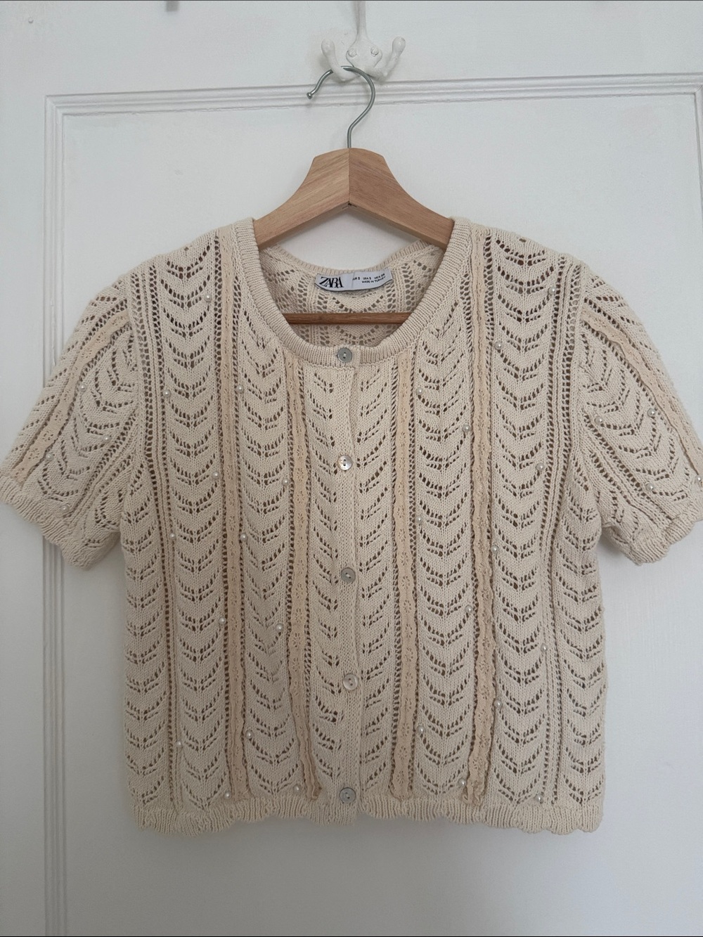 Zara Cream Openwork Short Sleeve Cardigan